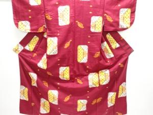 大正ロマン　抽象模様織出し銘仙着物